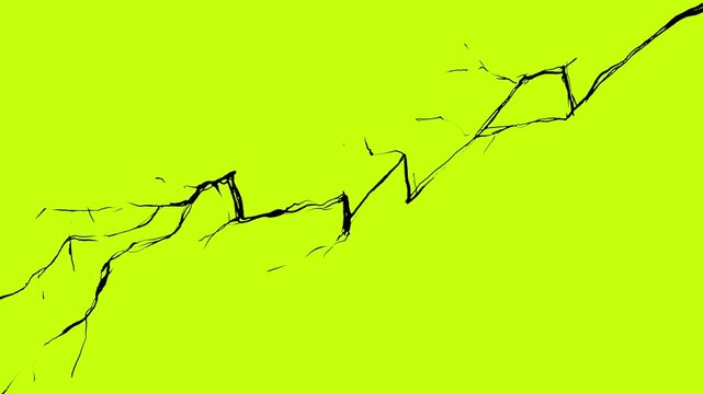 Thin black crack line animation on green screen. Cartoon screen fracture effect in 4K with alpha channel. Surface damage stock clip.