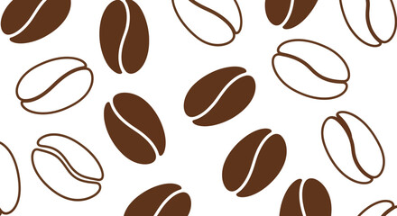 Obraz premium Seamless pattern of brown and white coffee beans on white background.