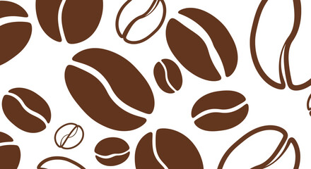 Obraz premium Brown coffee beans scattered on white background.