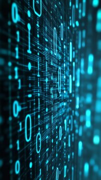 Abstract blue binary code background displaying futuristic digital data streams and technology concepts.