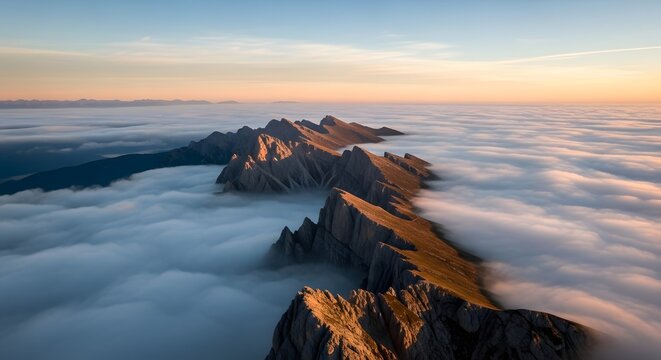 Stunning churfirsten mountain range rises majestically above a sea of thick fog, creating a surreal and breathtaking landscape shot. Perfect for travel publications and websites.