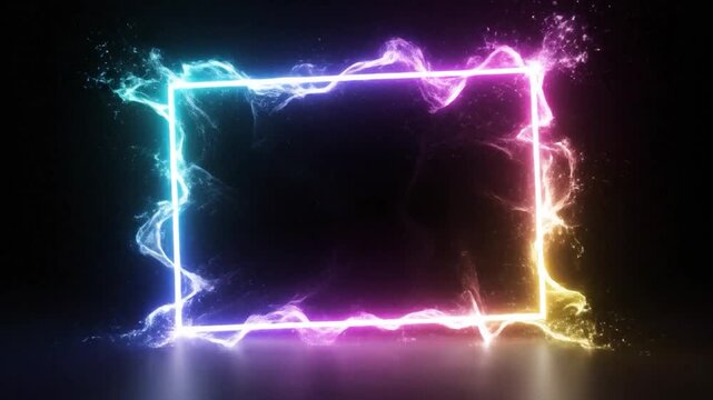Set of glowing neon frames with glitch effect and gradient colors