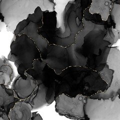 Luxury Black and Gold Alcohol Ink Abstract Background with Golden Veins