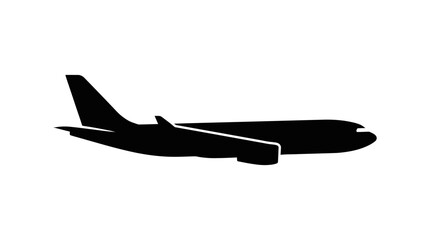 Black silhouette commercial airplane d flat vector isolated white background