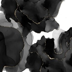 Luxury Black and Gold Alcohol Ink Abstract Background with Golden Veins