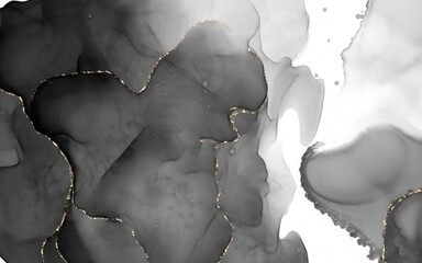 Luxury Black and Gold Alcohol Ink Abstract Background with Golden Veins