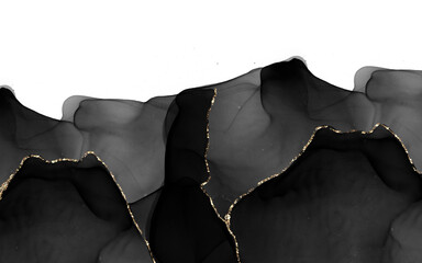 Luxury Black and Gold Alcohol Ink Abstract Background with Golden Veins
