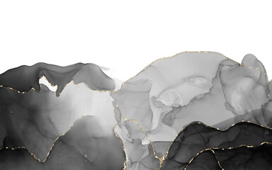 Luxury Black and Gold Alcohol Ink Abstract Background with Golden Veins