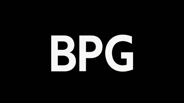 A simple visual with large, bold, white letters "BPG" centered against a solid black background. The typography is modern and straightforward