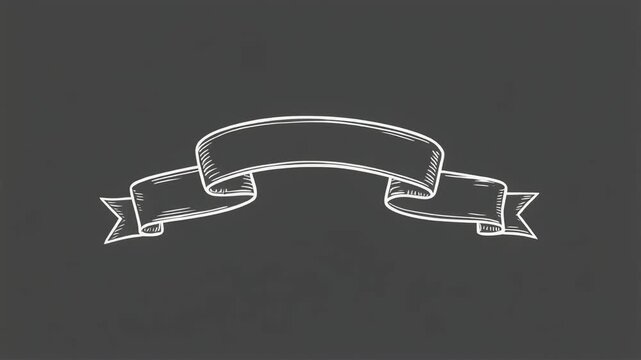 A simple, white, hand-drawn ribbon on a dark grey background. The ribbon is rendered in a vintage, sketch style, with flowing lines