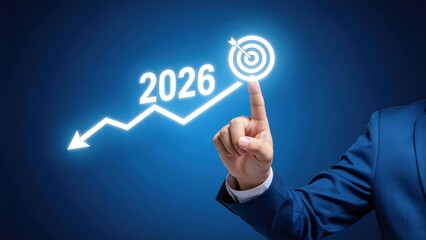 Fototapeta premium Business target strategy for 2026 with upward arrow and bullseye icon,corporate goal setting and financial growth planning concept for future success