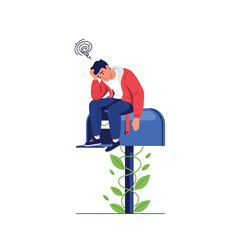 Man Waiting Sadly on an Overgrown Mailbox