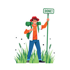 Happy Hiker Holding Done Sign After Achievement