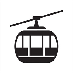 A simple black and white image of a gondola cable car on a plain white background. © Bissowjid