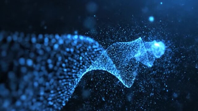 A sequence of blue glowing particles forming abstract waves.