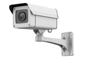 A white security camera on a wall mount isolated on white background