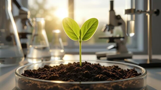 Seed technology growth startup nature plant sprout laboratory petri dish sunrise nurturing hopeful