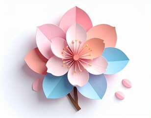 Fototapeta premium Beautiful Origami Flower with Pink and Blue Petals.