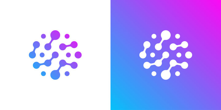 Dual meaning logo combining dot and molecule connection elements, symbolizing networking, scientific innovation, collaboration, and interconnected digital systems.
