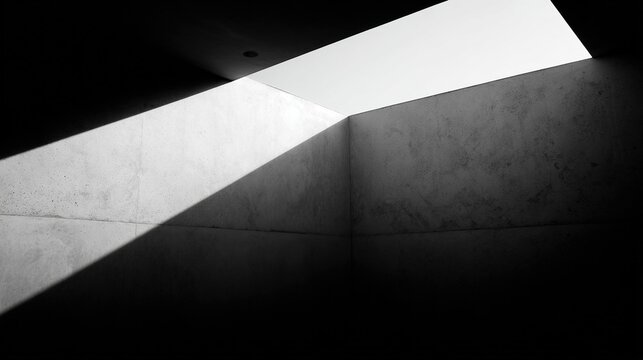 lightwell. A monumental geometric concrete light well with sharp beams of sunlight. real-estate listings, architecture portfolios, designed for real-estate listing and luxury residence showcases.