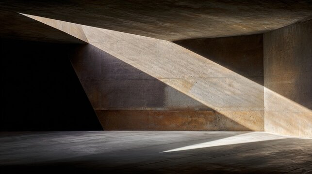 lightwell. A monumental geometric concrete light well with sharp beams of sunlight. real-estate listings, architecture portfolios, designed for real-estate listing and luxury residence showcases.