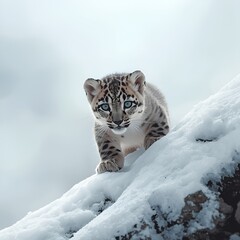 snow leopard in snow