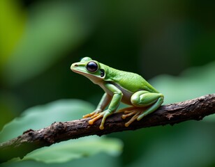 Naklejka premium Delicate tree frog observing nature tropical rainforest wildlife photography close-up natural habitat