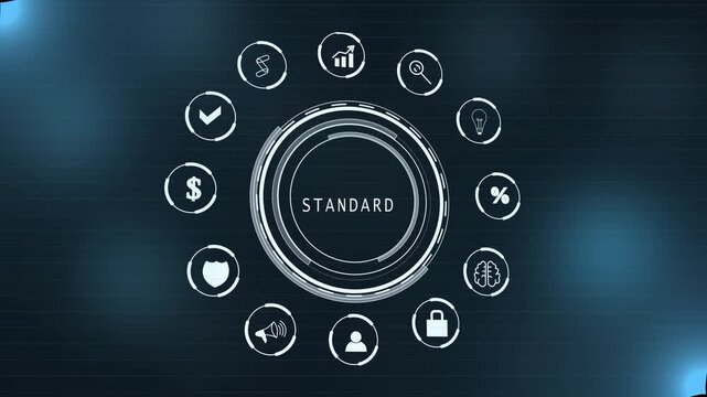 glowing standard. button in German on a futuristic, abstract. concept. Work performance is influenced. Abstract neon Hud knowledge ability business gear icon Glowing neon line ...