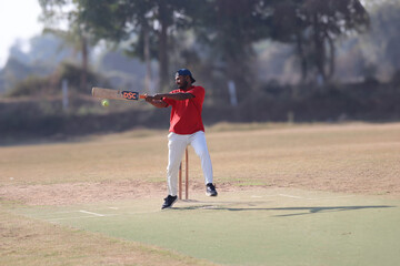 Cricket Player Hitting Ball with Bat Action Image for Sports, Branding, and Creative Design Projects