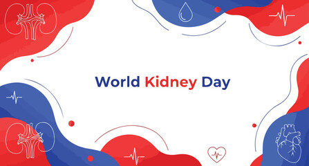 World Kidney Day Background with Healthy Lifestyle Elements and Organ Anatomy Illustrations