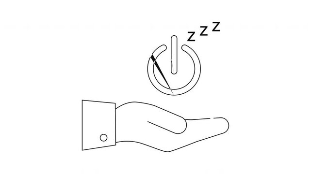 Hand Holding Power Button with Sleep Zzz Icon Animation.