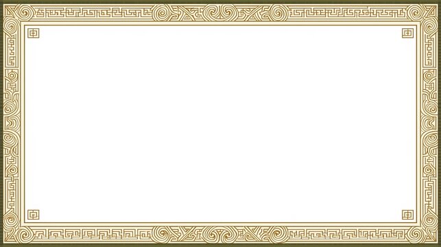 Vintage Geometric Gold Frame with Large Copy Space on White Background
