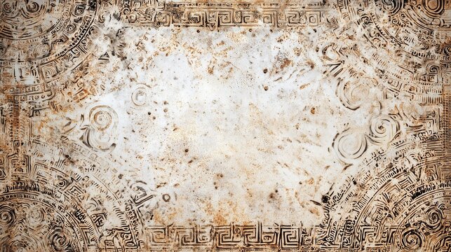 Ancient Stone Carved Frame with Large Copy Space and Grunge Texture
