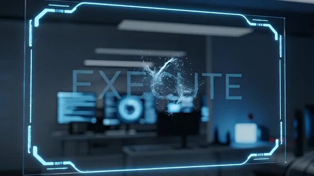 Neon Execute Sign in Modern Office.