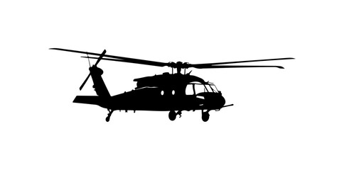 Fototapeta premium Black Silhouette Military Helicopter Vector Art