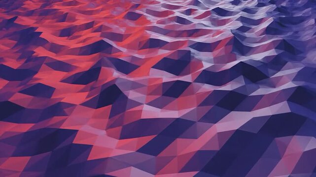 Abstract background of a low poly wavy surface in red and blue