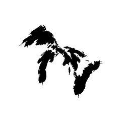 Obraz premium Minimal Black Map of Great Lakes and Michigan