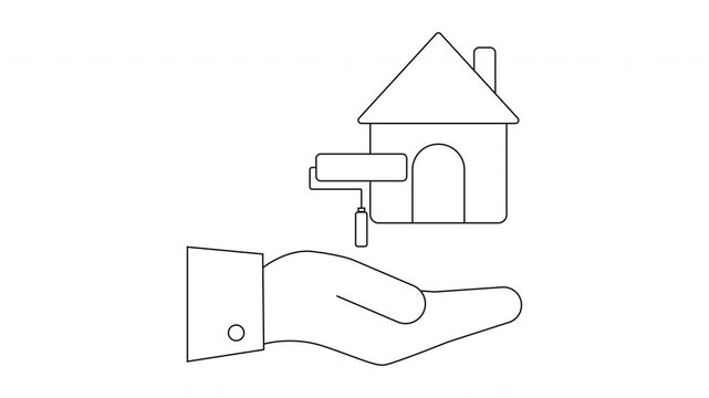 Home Improvement Concept - Hand Holding House with Paint Roller.