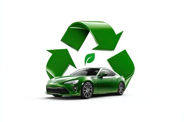 Green Electric Car with Recycling Symbol Eco Concept