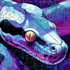 Glowing Python Snake Illustration in Cyber Digital Art