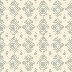 Green and beige vintage abstract vector seamless pattern, traditional Japanese geometric design.