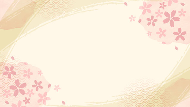 和モダンデザイン、シンプルなピンクの桜と水彩の16:9背景素材