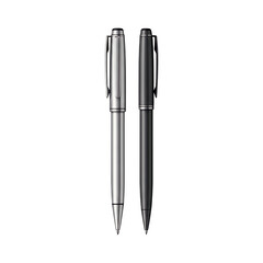 Fototapeta premium Two elegant pens one silver and one black standing upright on a white background showcasing their sleek design and professional appearance.