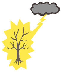 雷に直撃された木のベクターイラスト