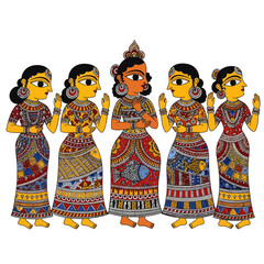 Vibrant illustration of women in traditional attire celebrating Bihar Day with intricate patterns and cultural heritage