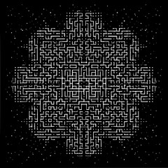 Obraz premium Geometric knotwork pattern with cosmic dust creates a symmetrical and intriguing design that is mesmerizing