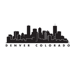 Denver Colorado Skyline Black and White Vector