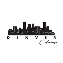 Denver Colorado Skyline Black and White Vector