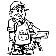 Woodland worker silhouette bundle, chopping wood with axe, operating saw bench, climbing tall tree, monochrome vector