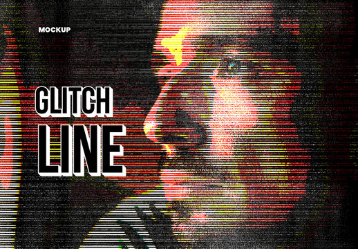 Glitch Line Printing Effect Mockup